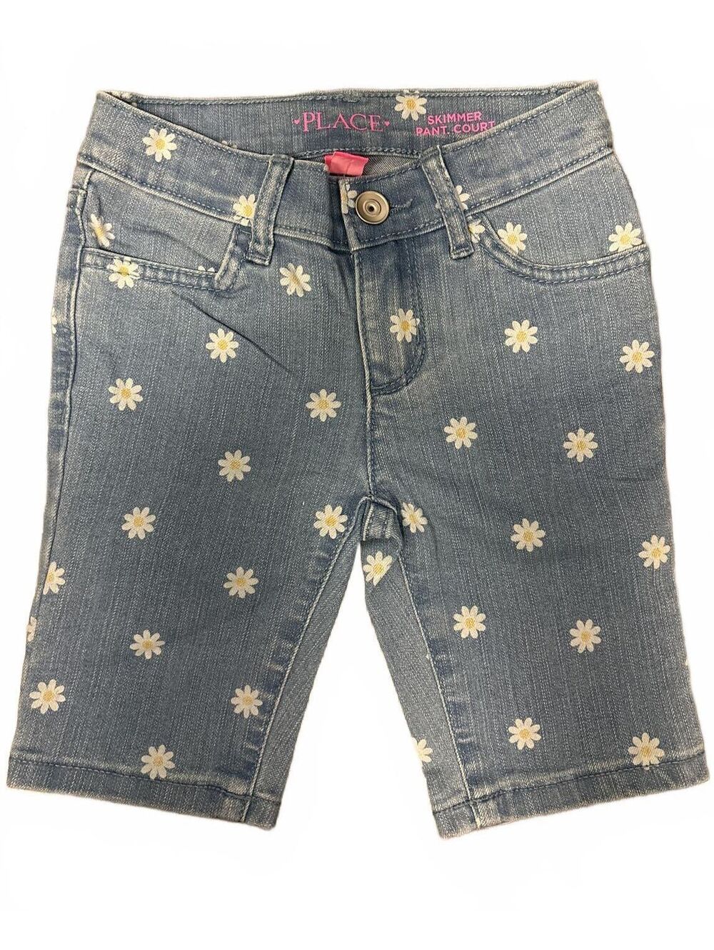 The Children's Place Girls Daisy Print Denim Skimmer Shorts Blue NEW